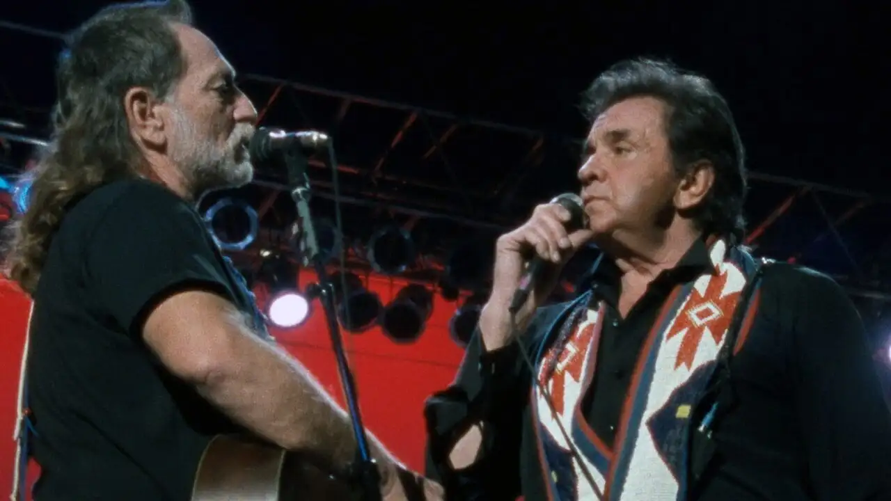 Johnny Cash, Willie Nelson, Kris Kristofferson & Waylon Jennings : The Highwaymen - Concert au Coliseum de Nassau 1990 – image d’arrière-plan