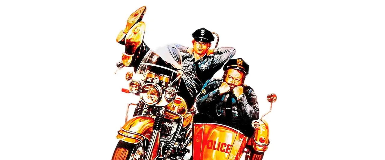 Deux super-flics - Hill et Spencer ! Une paire de grandes gueules, voleurs de voitures, coureurs de jupons, grossiers… et ce sont les gentils ! – image d’arrière-plan